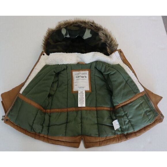 Carter's C2206168 Baby Boys' Sz 12M Camel Brown Heavyweight Adventure Parka Coat - Picture 6 of 12